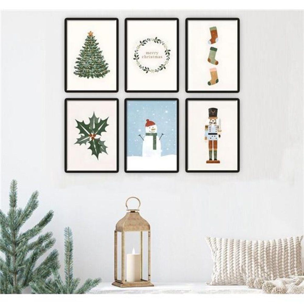 Merry Christmas Boho December Nutcracker Wall Art Decoration Set of 6 Prints